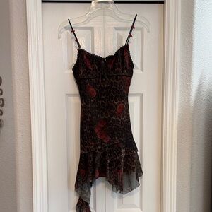 Urban Outfitters Leopard Print Dress with Red Rose Accents-small